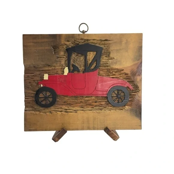 Vintage Red Car Wall
Art - Hand Carved
Rustic Wood Plaque - Antique Auto Decor - Picture 1 of 7